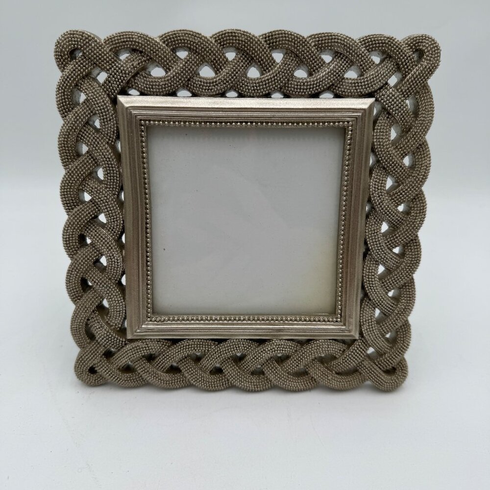 Cynthia Rowley NY Champagne Gold Braided Tabletop Picture Frame Fits 4" x 4" tre